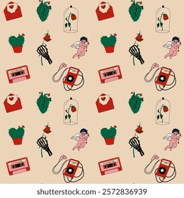 Seamless pattern with Stickers. Anti Valentine's day concept.