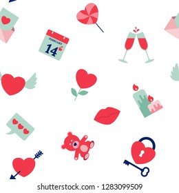 Seamless pattern with stickers for Valentine Day. Wallpaper for printables and recipes, for websites, social networks and emails.