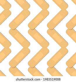 Seamless pattern with sticking plasters. Medical patch repeat texture. On white background. Stock vector illustration.