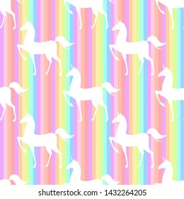 Seamless pattern with stilized unicorns. Colored illustration In pink, blue, ultraviolet colors
