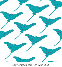 seamless pattern with stingray in vector. Template for design, print, background, packaging, book, wrapping paper, fabric.
