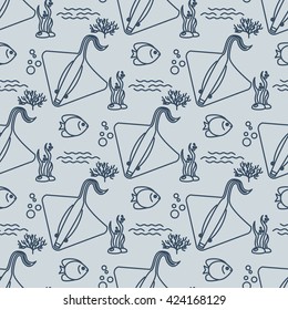 Seamless pattern with stingrays and fishs