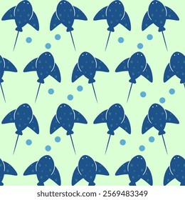 Seamless pattern stingrays on a light blue background