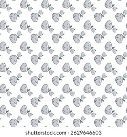 Seamless Pattern of Stones and Plants on White Background