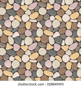 Seamless pattern with stones. Vector seamless background with smooth pebble. Colorful seaside wet pebble vector illustration. Spa stones flat design.