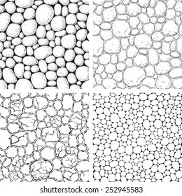Seamless pattern with stones. Vector set of backgrounds with pebble at engraving style.