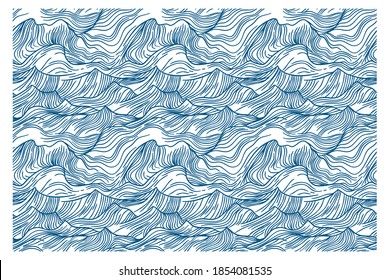 Seamless pattern with stormy waves. Design for backdrops with sea, rivers or water texture. Repeating texture. Figure for textiles. Print for the cover of the book, postcards, t-shirts. 