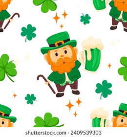 Seamless pattern St.Patrick's Day elements. Vector illustration.