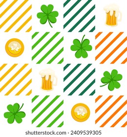 Seamless pattern St.Patrick's Day elements. Vector illustration.