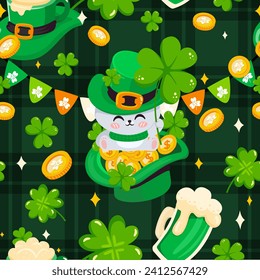 Seamless pattern St.Patrick's Day elements. Vector illustration.