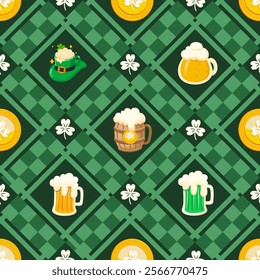 Seamless pattern St.Patrick's Day elements. Vector illustration.