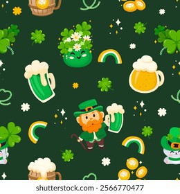 Seamless pattern St.Patrick's Day elements. Vector illustration.