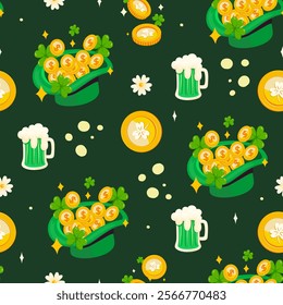 Seamless pattern St.Patrick's Day elements. Vector illustration.