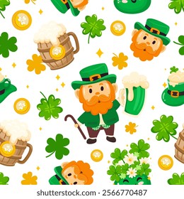 Seamless pattern St.Patrick's Day elements. Vector illustration.