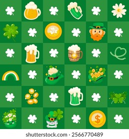 Seamless pattern St.Patrick's Day elements. Vector illustration.