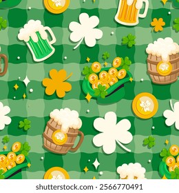 Seamless pattern St.Patrick's Day elements. Vector illustration.