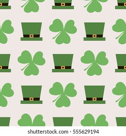 Seamless pattern st.Patrick's Day with shamrocks and hats