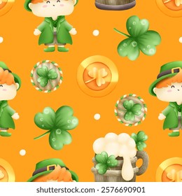 Seamless pattern St.Patrick's Day watercolor. Vector illustration.