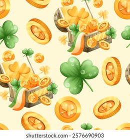 Seamless pattern St.Patrick's Day watercolor. Vector illustration.