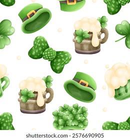 Seamless pattern St.Patrick's Day watercolor. Vector illustration.