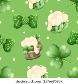 Seamless pattern St.Patrick's Day watercolor. Vector illustration.