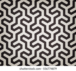 Seamless pattern with straight stripes and polygons forming abstract wallpaper. Stylish monochrome design. Abstract geometric background.