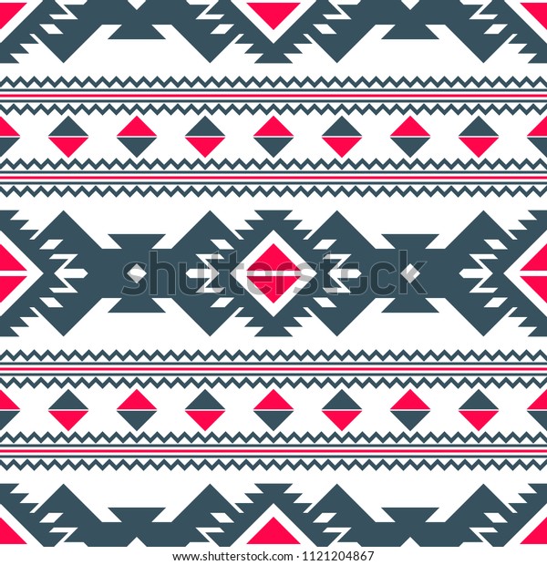 Seamless pattern of straight and zigzag lines,\
triangles and polygonal shapes. Folk style geometric ornament\
white, red, gray\
colors