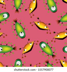 seamless pattern with strange creatures on a colored background