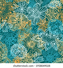 Seamless pattern of strange flowers  1 in doodle style. Silhouettes of flowers. Isolated vector stock illustration EPS 10.