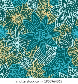 Seamless pattern of strange flowers  3 in doodle style. Silhouettes of flowers. Isolated vector stock illustration EPS 10.