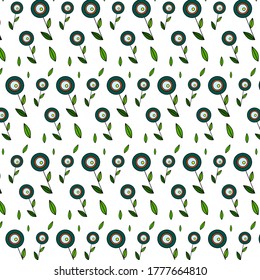 seamless pattern with strange round flowers and leaves