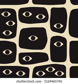 Seamless pattern with strange surreal creatures with eyes