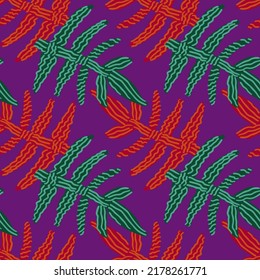 Seamless pattern with strange tropical leaves. Contemporary leaf plants endless wallpaper. Abstract floral background. Modern botanical print. Great for fabric design, textile print, wrapping, cover
