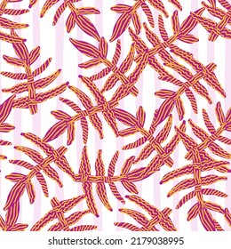 Patrón sin foco con extrañas hojas tropicales. Plantas de hoja contemporáneas con un fondo de pantalla interminable. Resumen del fondo floral. Impresión botánica moderna. Ideal para el diseño de tejidos, impresión textil, envoltura, cubierta