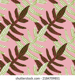 Patrón sin foco con extrañas hojas tropicales. Plantas de hoja contemporáneas con un fondo de pantalla interminable. Resumen del fondo floral. Impresión botánica moderna. Ideal para el diseño de tejidos, impresión textil, envoltura, cubierta
