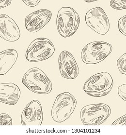 Seamless pattern with straw mushroom: Cao Gu mushroom and a bit of volvariella volvacea. Mushroom. Vector hand drawn illustration