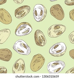 Seamless pattern with straw mushroom: Cao Gu mushroom and a bit of volvariella volvacea. Mushroom. Vector hand drawn illustration