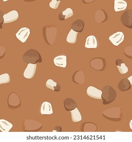 A seamless pattern of straw mushrooms. vector illustration. mushroom background.