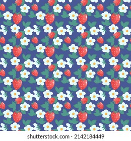 Seamless pattern with strawberries and berries on a dark background. Sample design for a fabric, poster or web page.