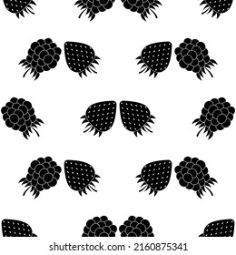 Seamless pattern with strawberries and blackberries. Black sign wild berries on white background. Summer background with berries. Design for print on fabric, wrapping paper. Vector illustration