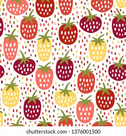 Seamless pattern with strawberries.  Childish pattern. Great for fabric, textile, wrapping paper. Vector Illustration
