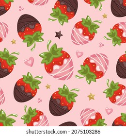 seamless pattern strawberries in chocolate