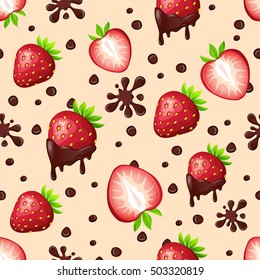 Seamless pattern with strawberries and chocolate
