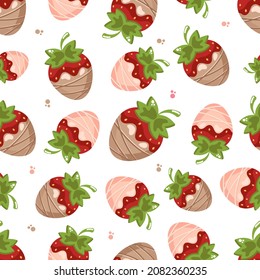 seamless pattern strawberries in chocolate on a white background