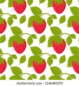 Seamless pattern with strawberries. Color background for the design. Vector drawing in a flat style on a white background.