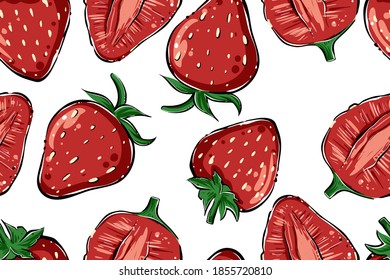 Seamless pattern of strawberries, color, vector