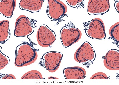 Seamless pattern of strawberries, color, vector
