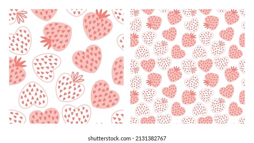 Patrón sin foco con fresas. Colorido patrón de conjunto de vectores sin costura con bayas de verano dibujadas a mano adorables. Ilustraciones portadoras en estilo de dibujos animados.