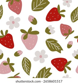 padrão sem costura com morangos em estilo plano