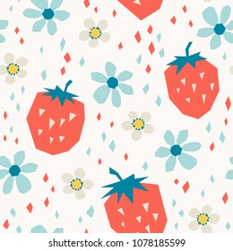 seamless pattern with strawberries and flowers